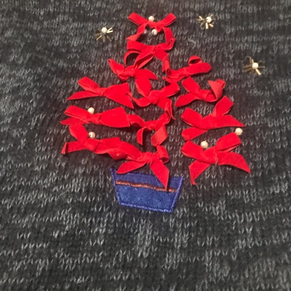 Vintage Christmas Sweater Vest Cardigan with Stitched Christmas Tree Des… - Picture 4 of 5